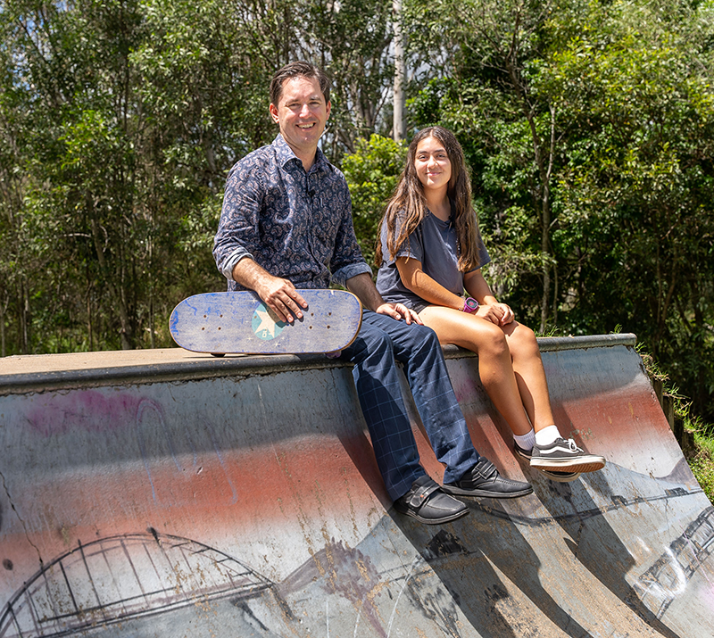 Fraser Coast Mayor George Seymour at local skate park. Photo: Aaron Skuse