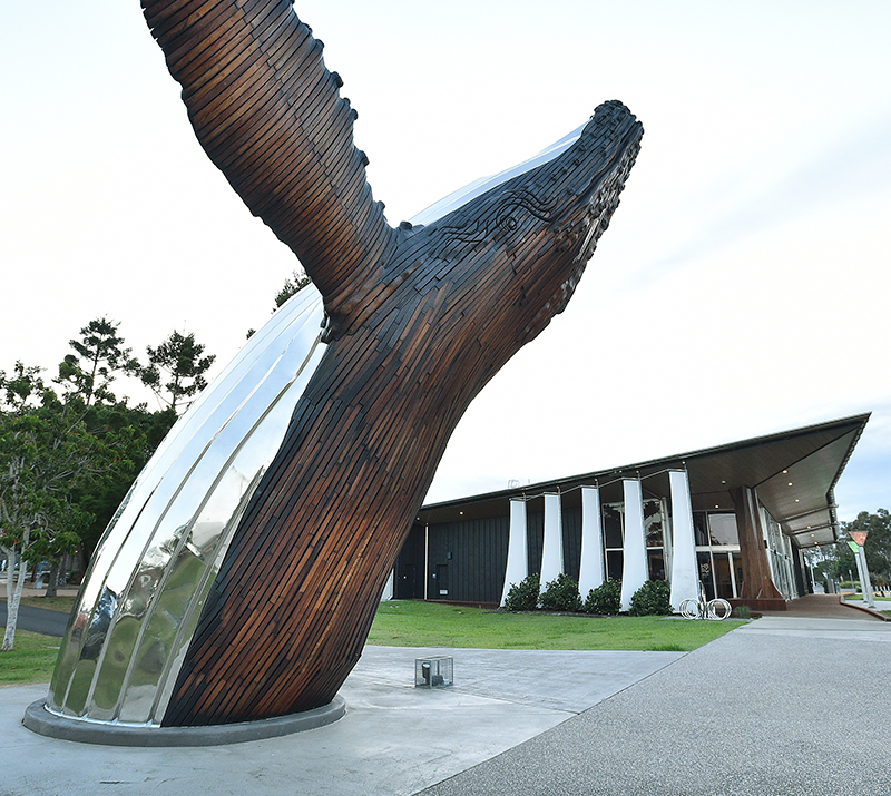 Hervey Bay Regional Gallery with Nala the Whale statue in foreground. Photo: Alistair Brightman