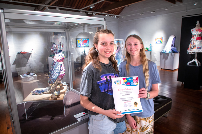 Friends Tilly Stewart and Alyssa Rose, Category 2 Winners with 'Deforestation –  a losing battle'